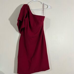 Dress‎ the Population Women's One Shoulder Bow Midi Dress Red M